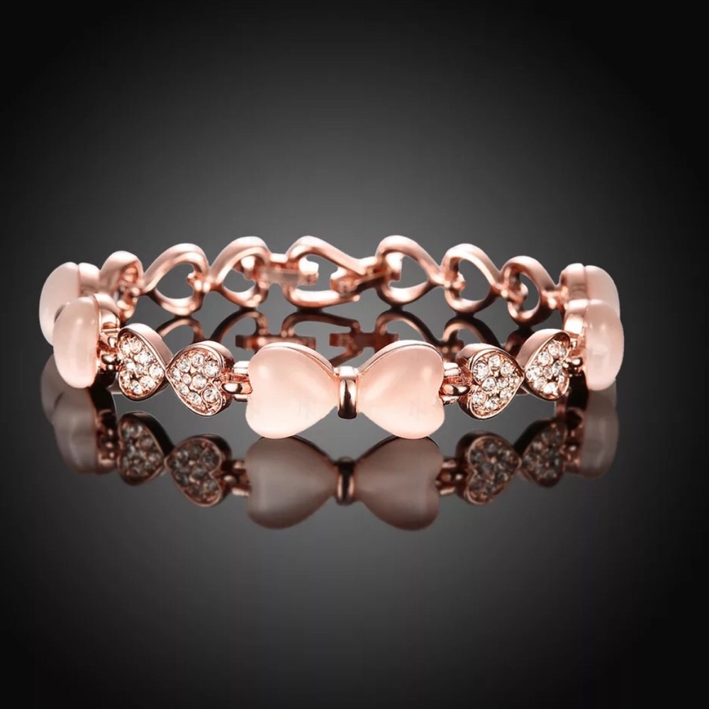 Rose Gold Opal Rhinestone Bow Bracelet